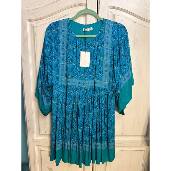 NWT SPELL DESIGNS & THE GYPSY COLLECTIVE TURQUOISE JEWEL TUNIC DRESS EMERALD XS - Picture 13 of 13